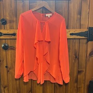 Peachy orange Jennifer Lopez size L long sleeve blouse Romantic soft & sheer
